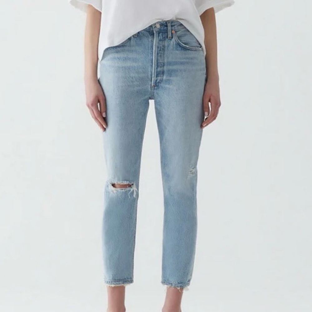 Agolde Riley High Rise Straight Crop Jeans in Shatter Size 25